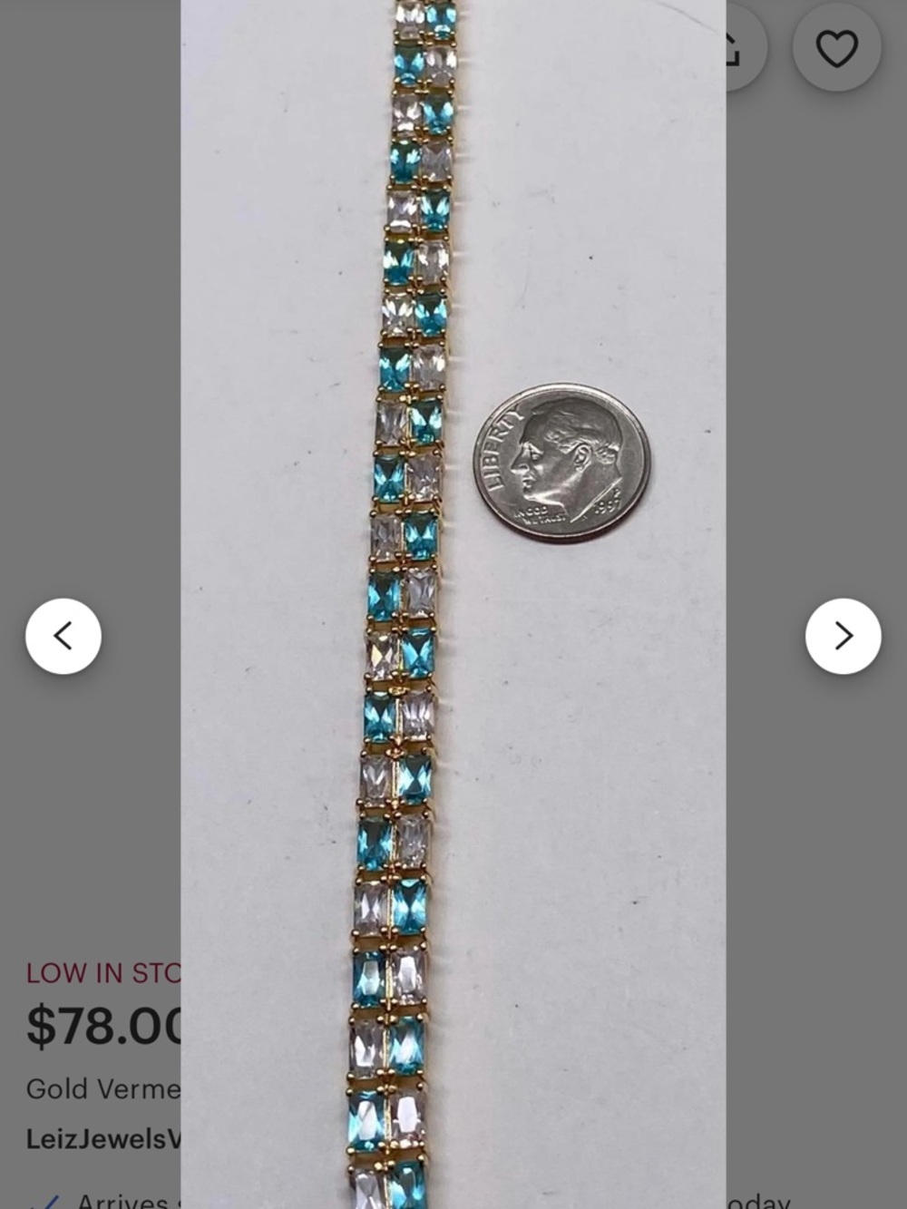 .925 Gold Vermeil 2-Row CZ Tennis Bracelet - Picture 4 of 5